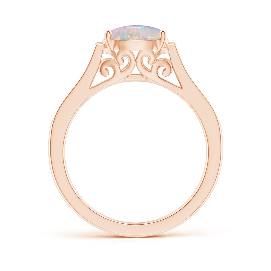 8x6mm AAAA East-West Oval Opal Solitaire Ring with Diamonds in 10K Rose Gold product image