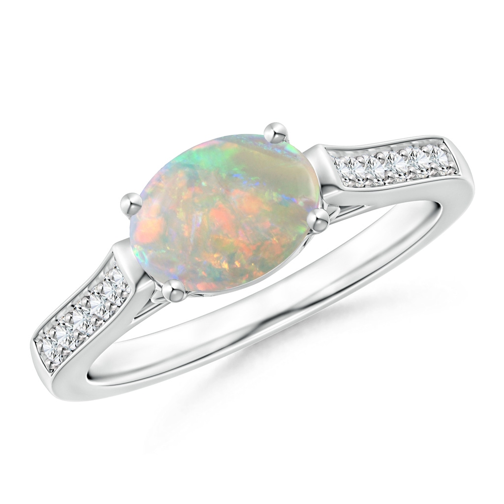 8x6mm AAAA East-West Oval Opal Solitaire Ring with Diamonds in White Gold