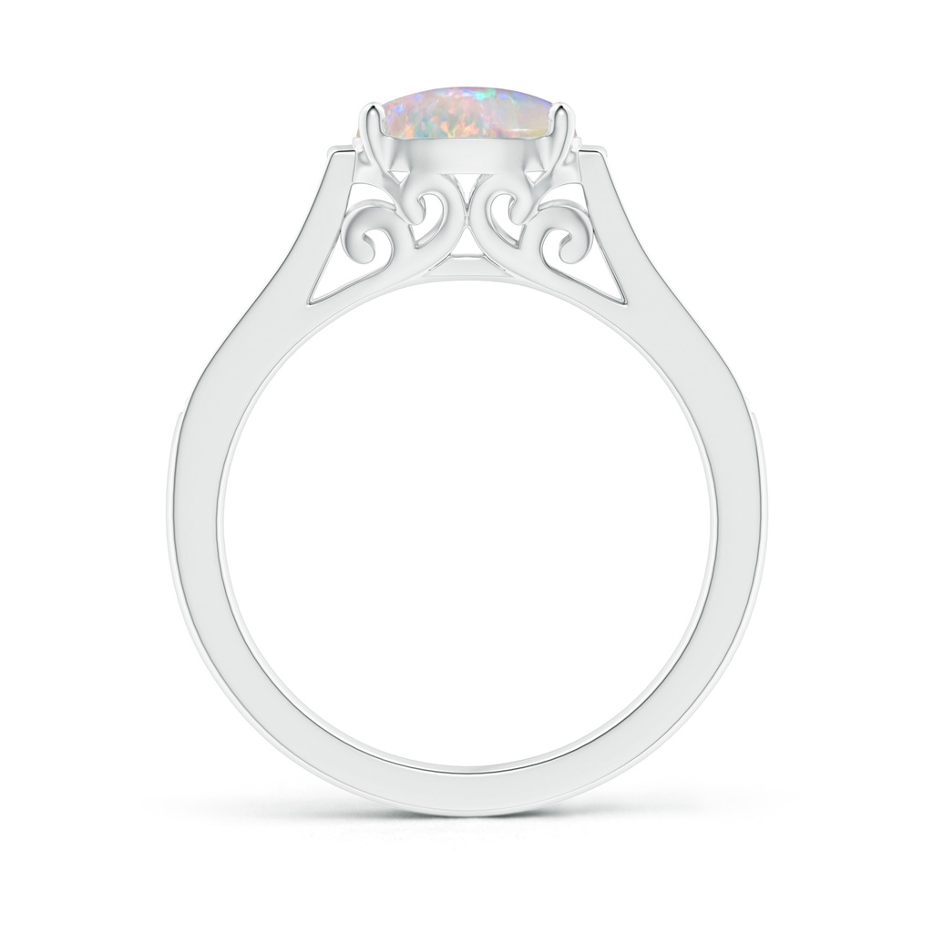 8x6mm AAAA East-West Oval Opal Solitaire Ring with Diamonds in White Gold Product Image