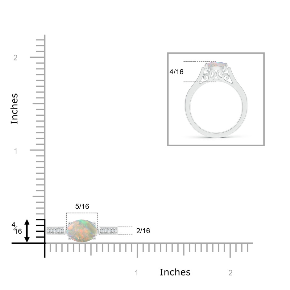 8x6mm AAAA East-West Oval Opal Solitaire Ring with Diamonds in White Gold product image