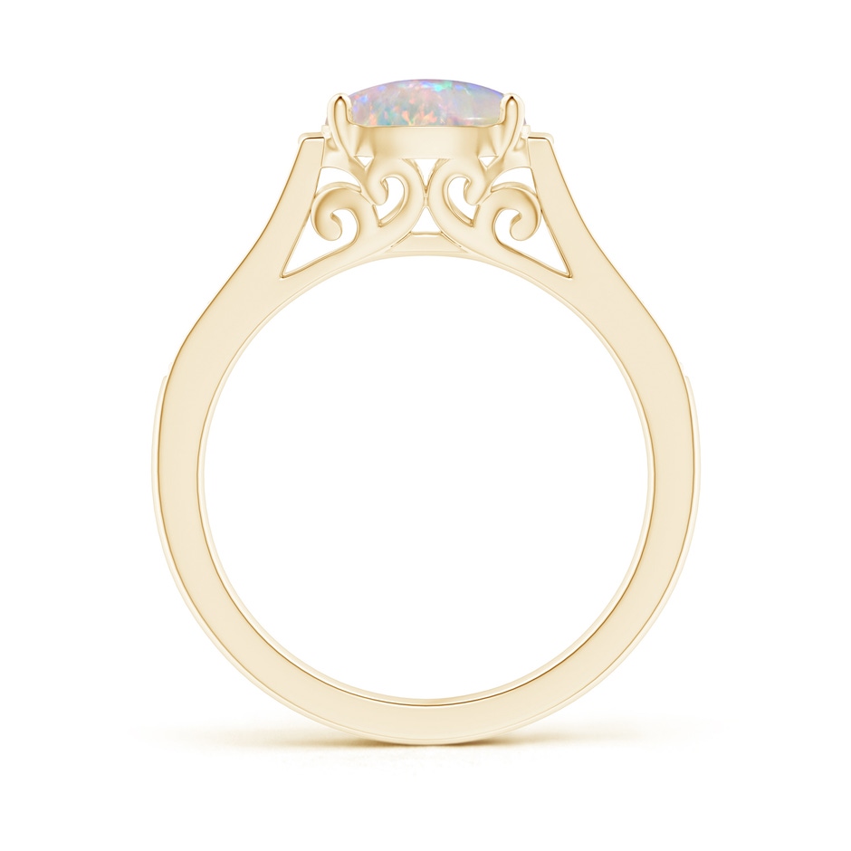 8x6mm AAAA East-West Oval Opal Solitaire Ring with Diamonds in Yellow Gold product image
