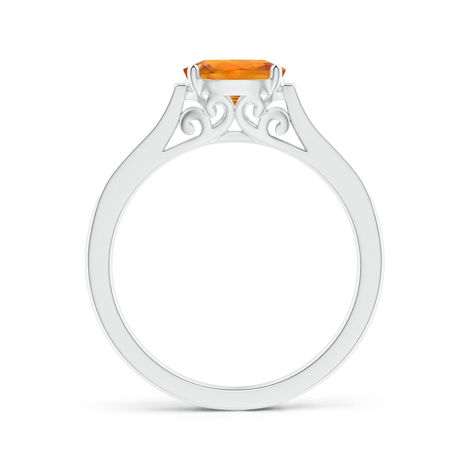 Sphere Orange Rings East West Oval Orange Sapphire Solitaire Ring with Diamonds