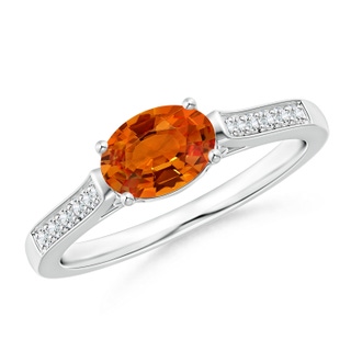 7x5mm AAAA East West Oval Orange Sapphire Solitaire Ring with Diamonds in P950 Platinum