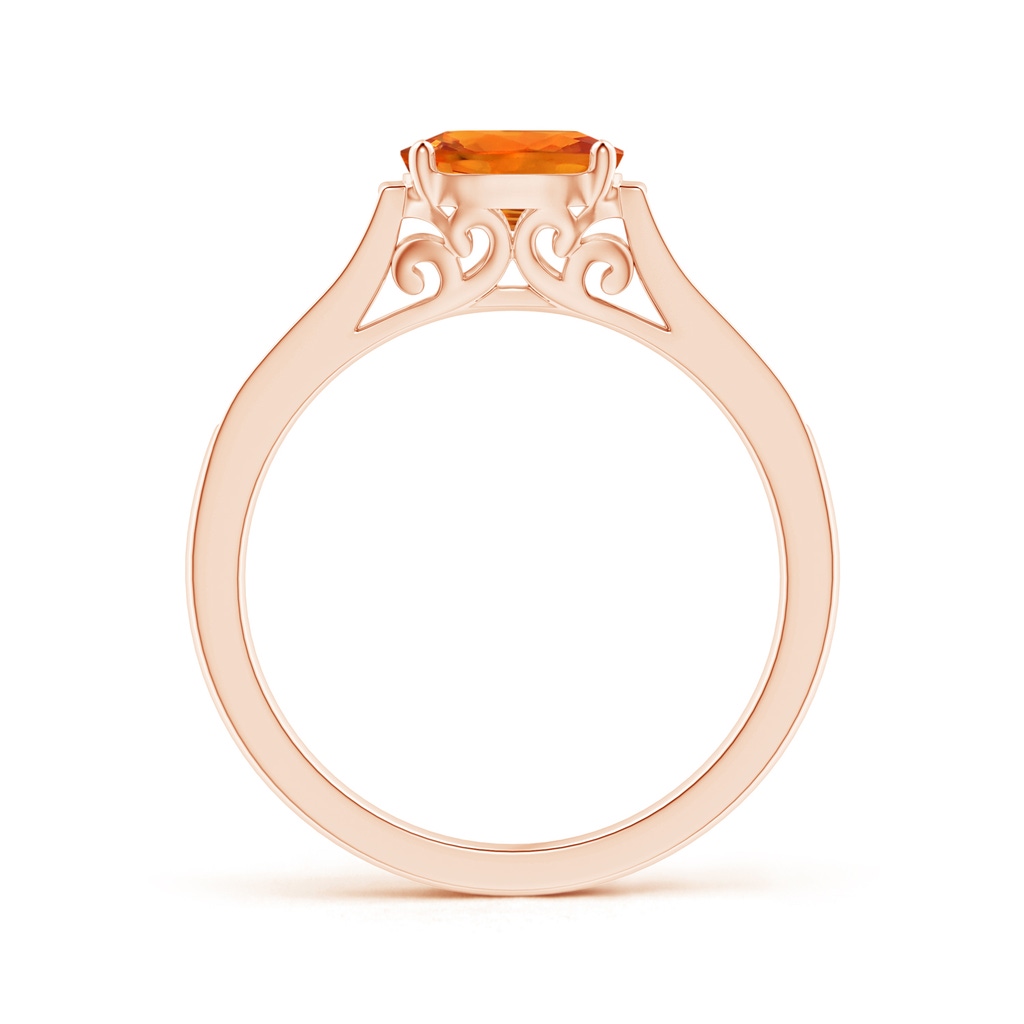 7x5mm AAAA East West Oval Orange Sapphire Solitaire Ring with Diamonds in Rose Gold Side 1