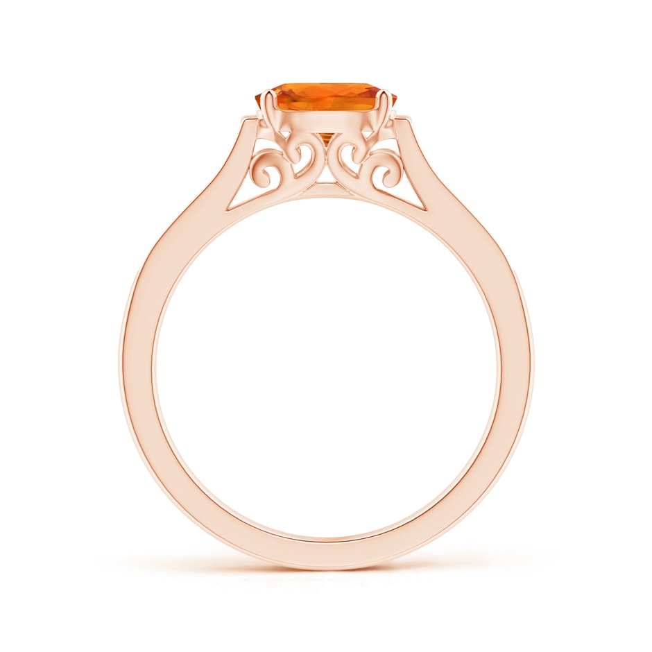 7x5mm AAAA East West Oval Orange Sapphire Solitaire Ring with Diamonds in Rose Gold side 1