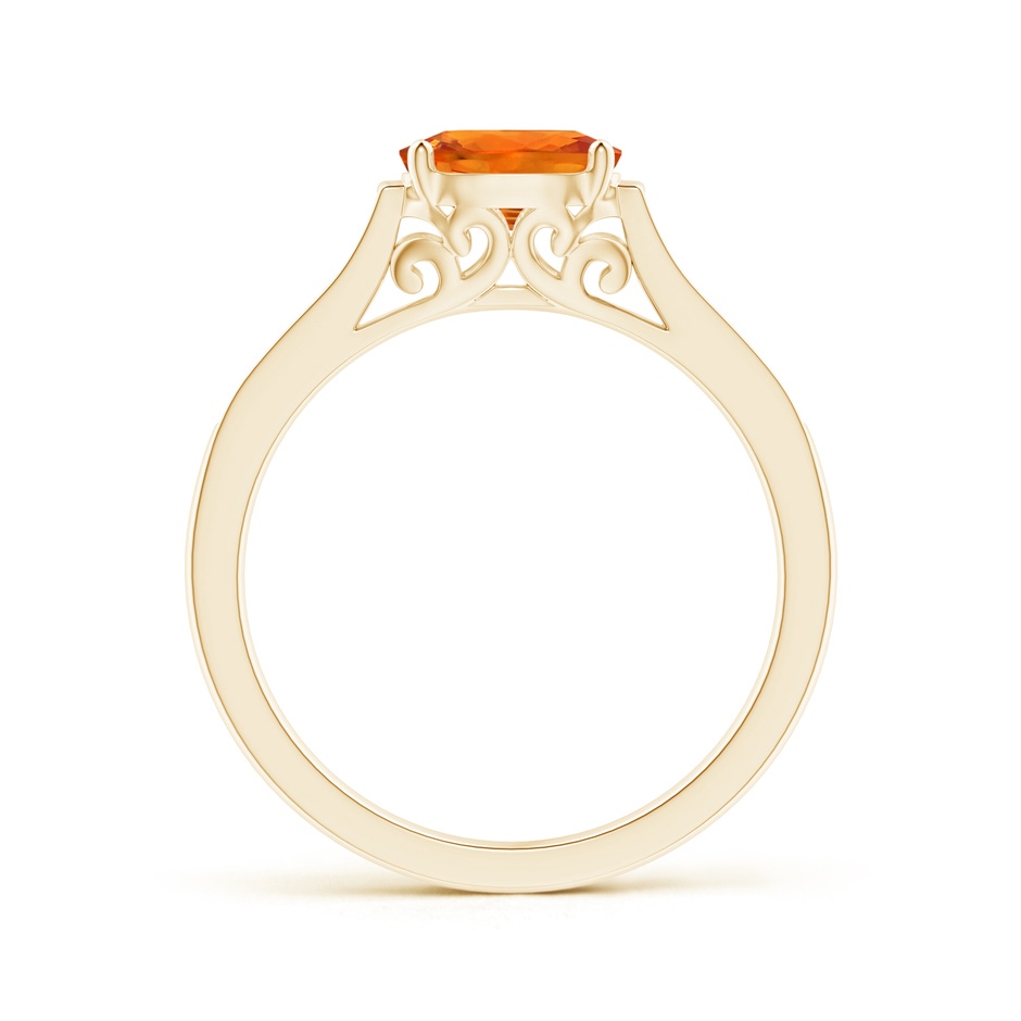 7x5mm AAAA East West Oval Orange Sapphire Solitaire Ring with Diamonds in Yellow Gold side 1