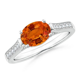 8x6mm AAAA East West Oval Orange Sapphire Solitaire Ring with Diamonds in P950 Platinum