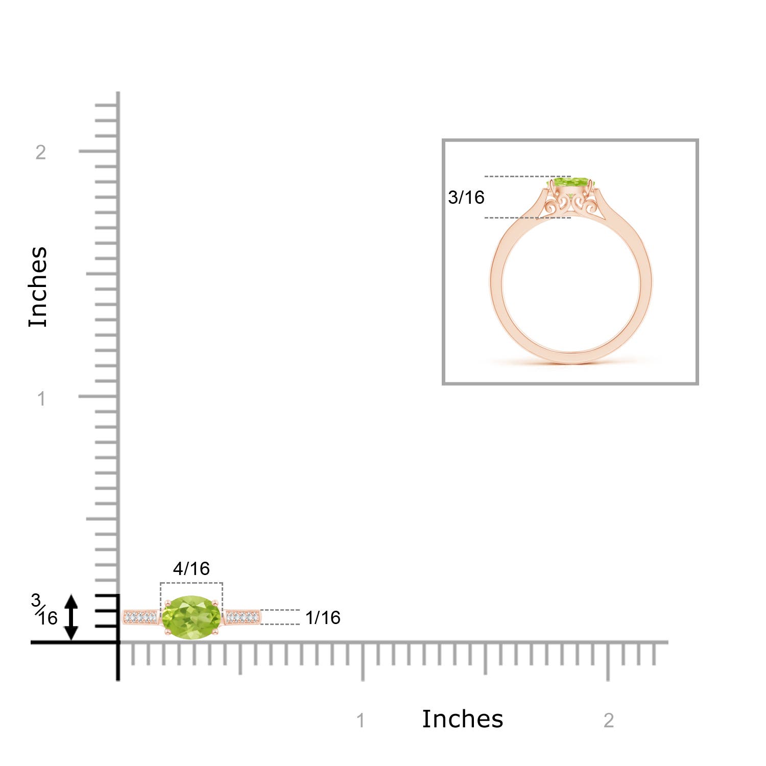 AA - Peridot / 0.58 CT / 14 KT Rose Gold