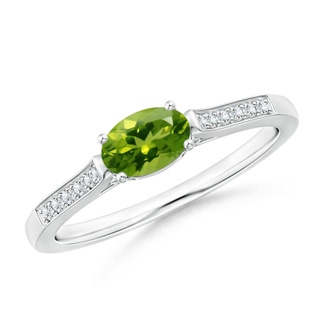 6x4mm AAAA East-West Oval Peridot Solitaire Ring with Diamonds in P950 Platinum