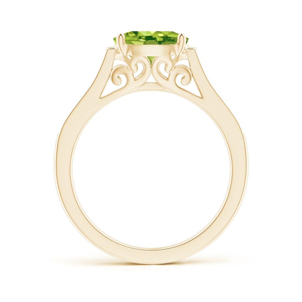 8x6mm AAA East-West Oval Peridot Solitaire Ring with Diamonds in Yellow Gold Product Image