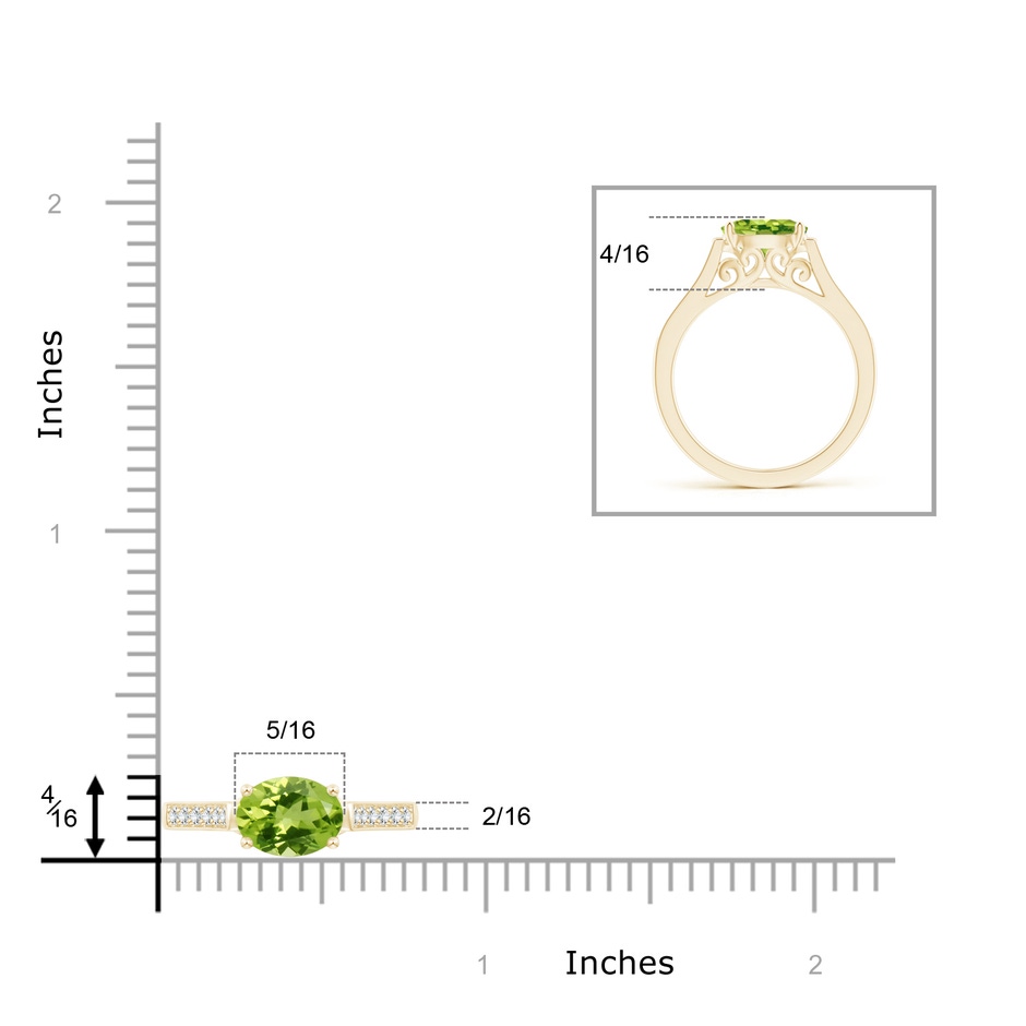 8x6mm AAA East-West Oval Peridot Solitaire Ring with Diamonds in Yellow Gold product image