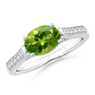 8x6mm AAAA East-West Oval Peridot Solitaire Ring with Diamonds in P950 Platinum