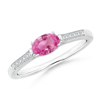 6x4mm AAA East-West Oval Pink Sapphire Solitaire Ring with Diamonds in White Gold