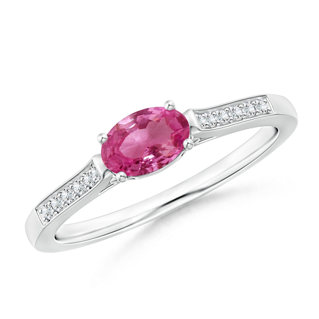6x4mm AAAA East-West Oval Pink Sapphire Solitaire Ring with Diamonds in P950 Platinum
