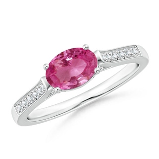 7x5mm AAAA East-West Oval Pink Sapphire Solitaire Ring with Diamonds in White Gold