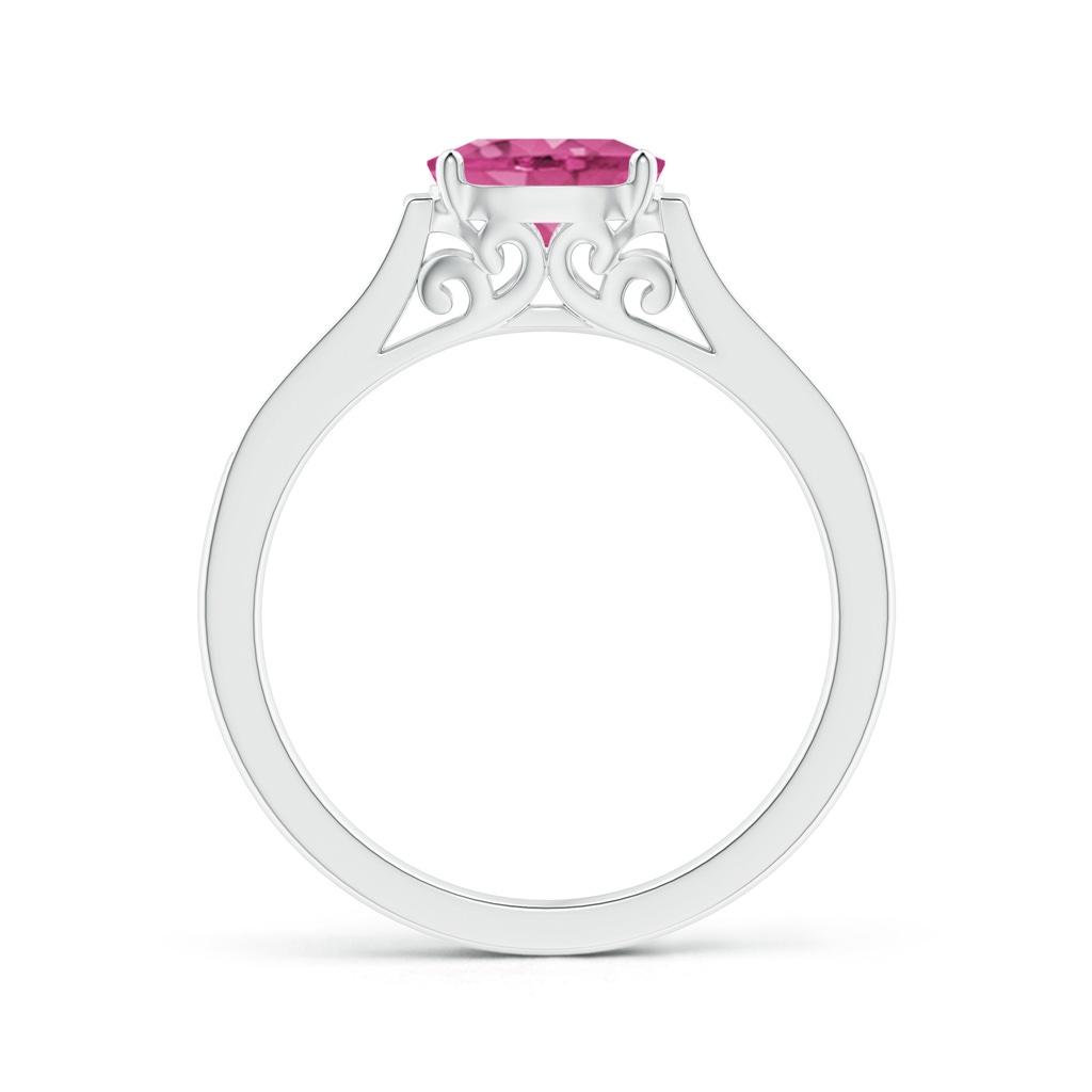 7x5mm AAAA East-West Oval Pink Sapphire Solitaire Ring with Diamonds in White Gold Product Image