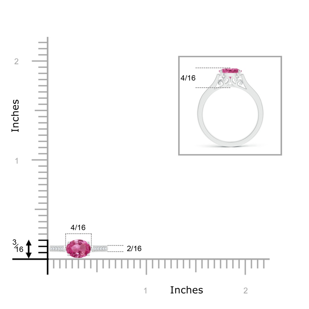 7x5mm AAAA East-West Oval Pink Sapphire Solitaire Ring with Diamonds in White Gold Product Image
