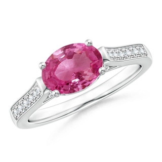 8x6mm AAAA East-West Oval Pink Sapphire Solitaire Ring with Diamonds in White Gold
