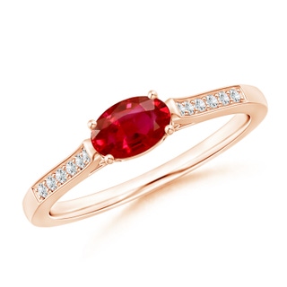 6x4mm AAA East-West Oval Ruby Solitaire Ring with Diamonds in Rose Gold