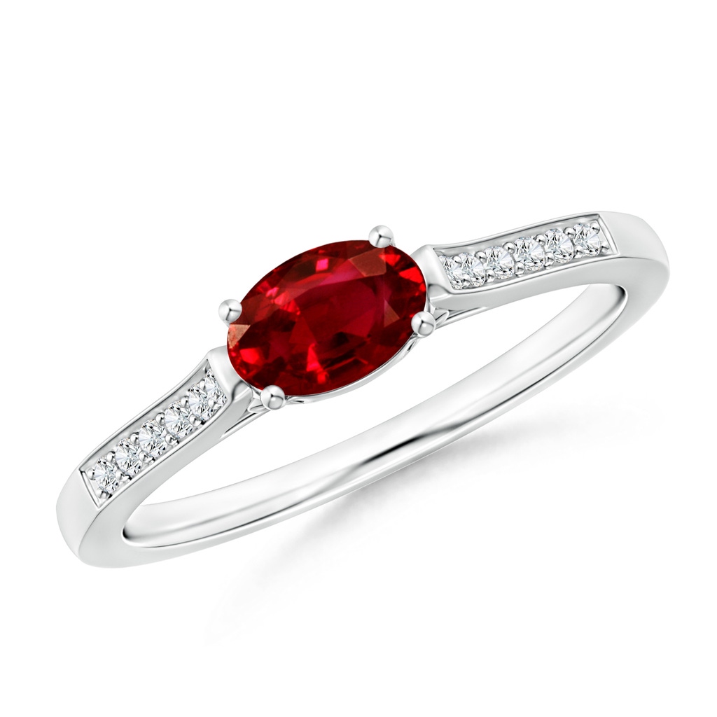 6x4mm AAAA East-West Oval Ruby Solitaire Ring with Diamonds in White Gold