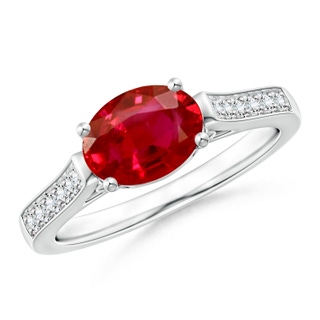 8x6mm AAA East-West Oval Ruby Solitaire Ring with Diamonds in White Gold
