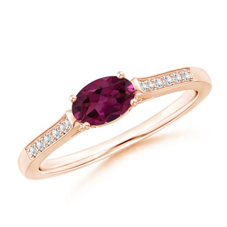 6x4mm AAAA East-West Oval Rhodolite Solitaire Ring with Diamonds in Rose Gold