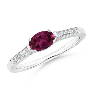 6x4mm AAAA East-West Oval Rhodolite Solitaire Ring with Diamonds in White Gold