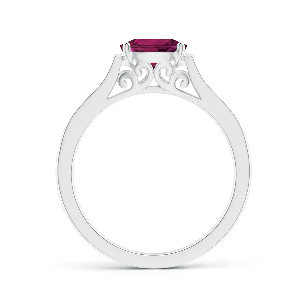 7x5mm AAA East-West Oval Rhodolite Solitaire Ring with Diamonds in White Gold Side 1