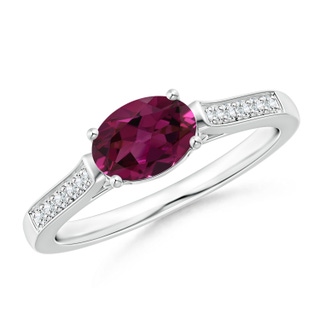 7x5mm AAAA East-West Oval Rhodolite Solitaire Ring with Diamonds in P950 Platinum