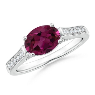 8x6mm AAAA East-West Oval Rhodolite Solitaire Ring with Diamonds in P950 Platinum