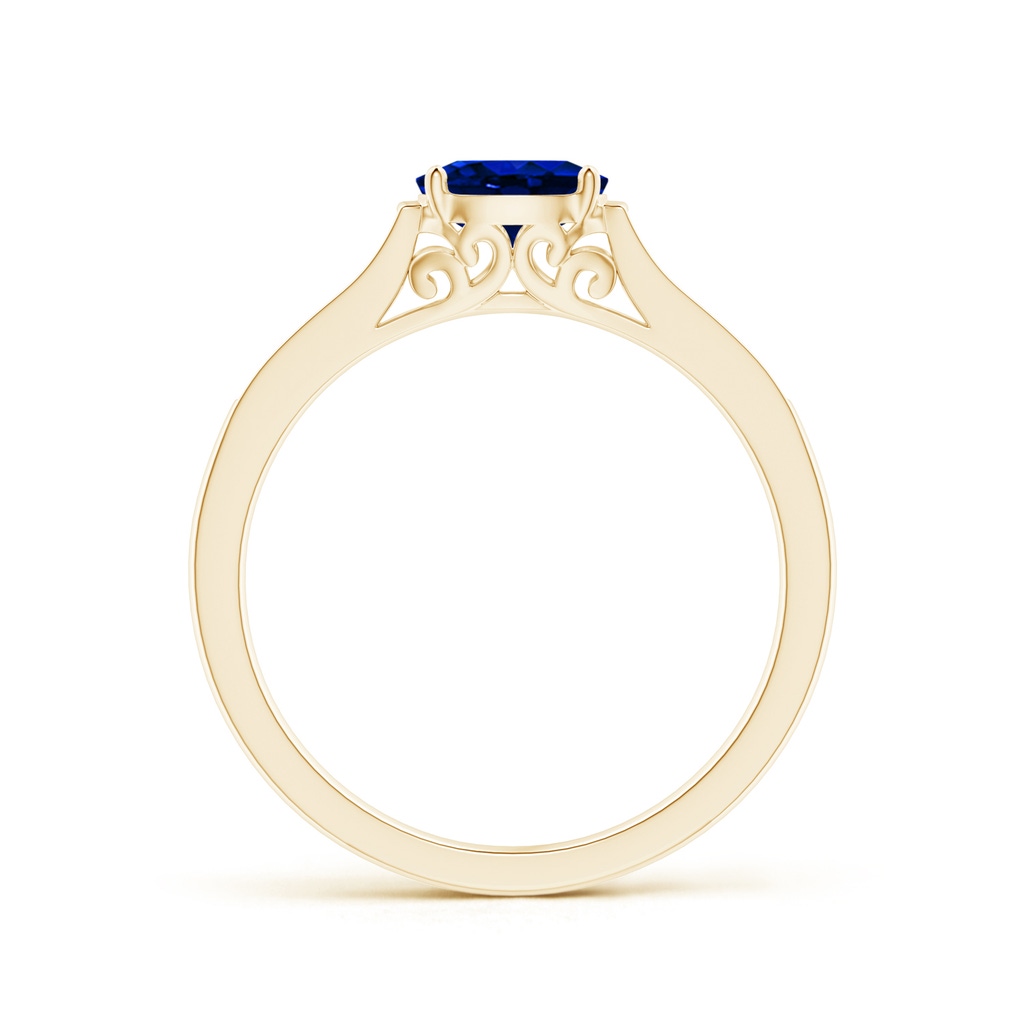 6x4mm AAAA East-West Oval Blue Sapphire Solitaire Ring with Diamonds in Yellow Gold Side 1