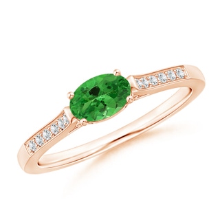 6x4mm AAA East-West Oval Tsavorite Solitaire Ring with Diamonds in Rose Gold