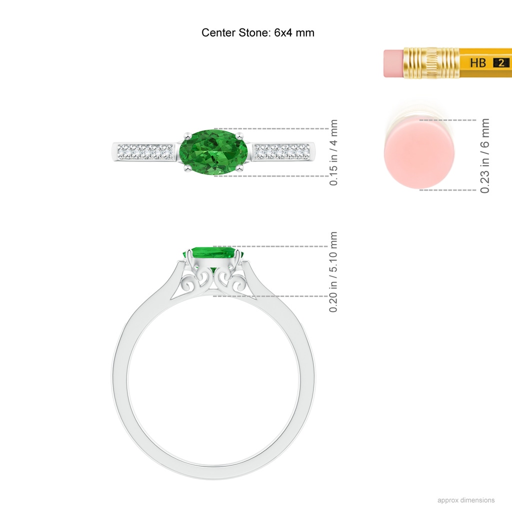6x4mm AAAA East-West Oval Tsavorite Solitaire Ring with Diamonds in White Gold Ruler