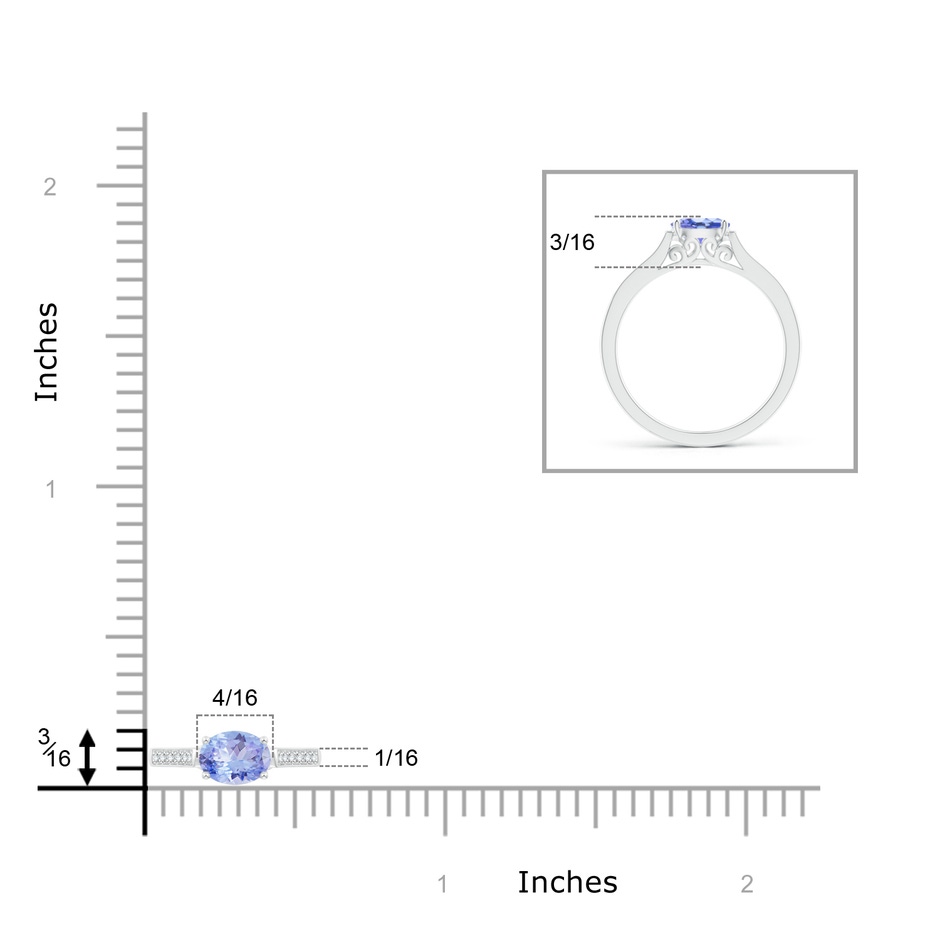 6x4mm AA East-West Oval Tanzanite Solitaire Ring with Diamonds in White Gold product image