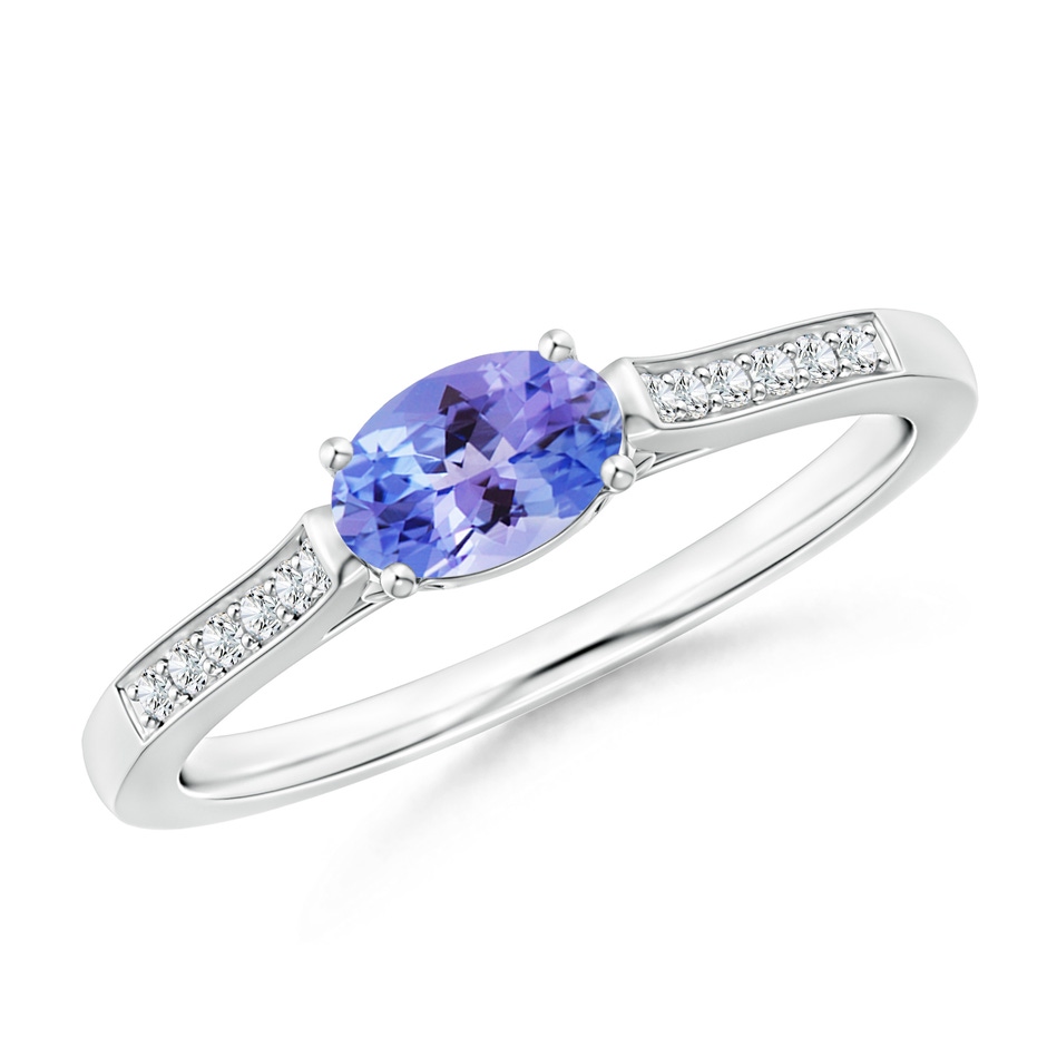 6x4mm AAA East-West Oval Tanzanite Solitaire Ring with Diamonds in White Gold 