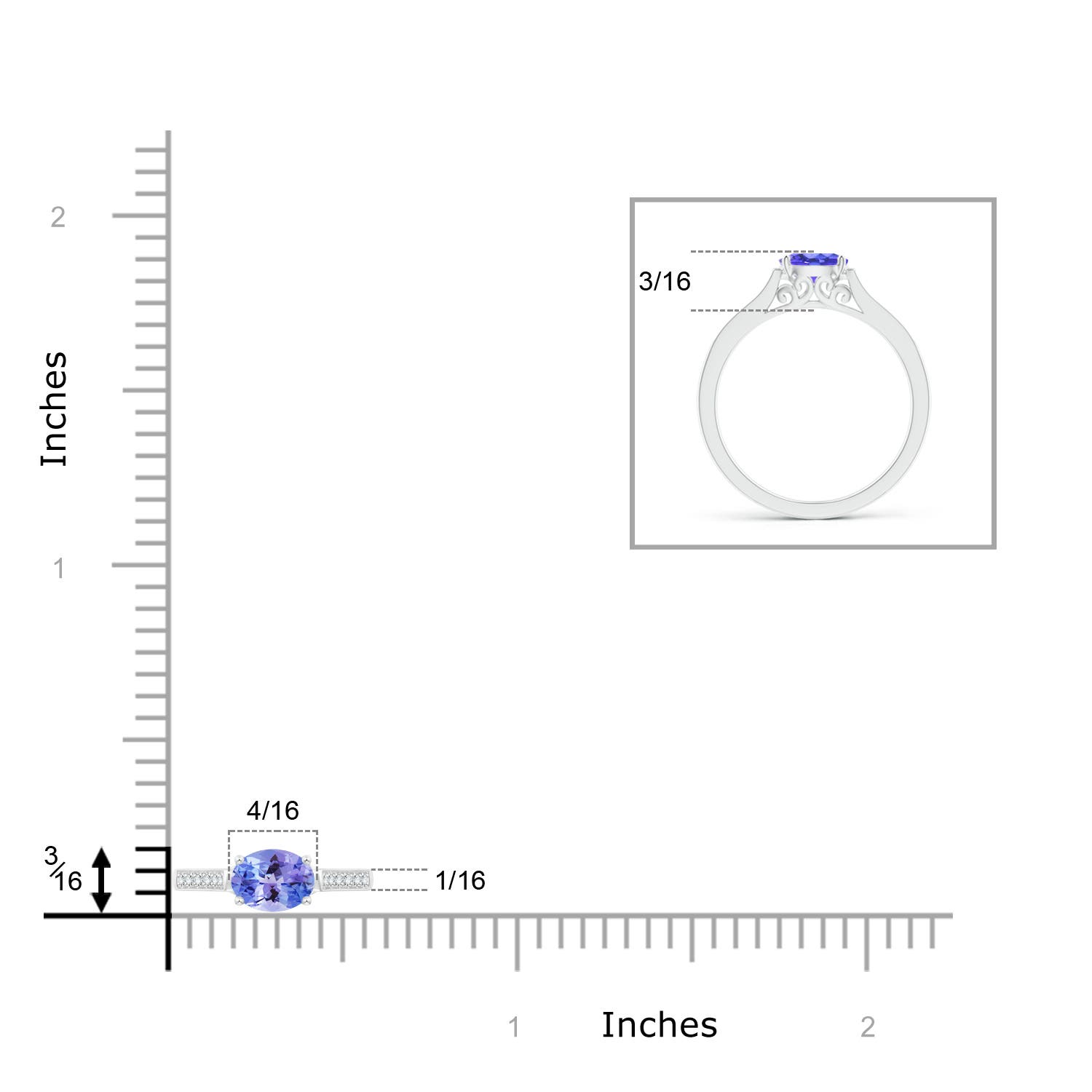 AAA - Tanzanite / 0.55 CT / 14 KT White Gold