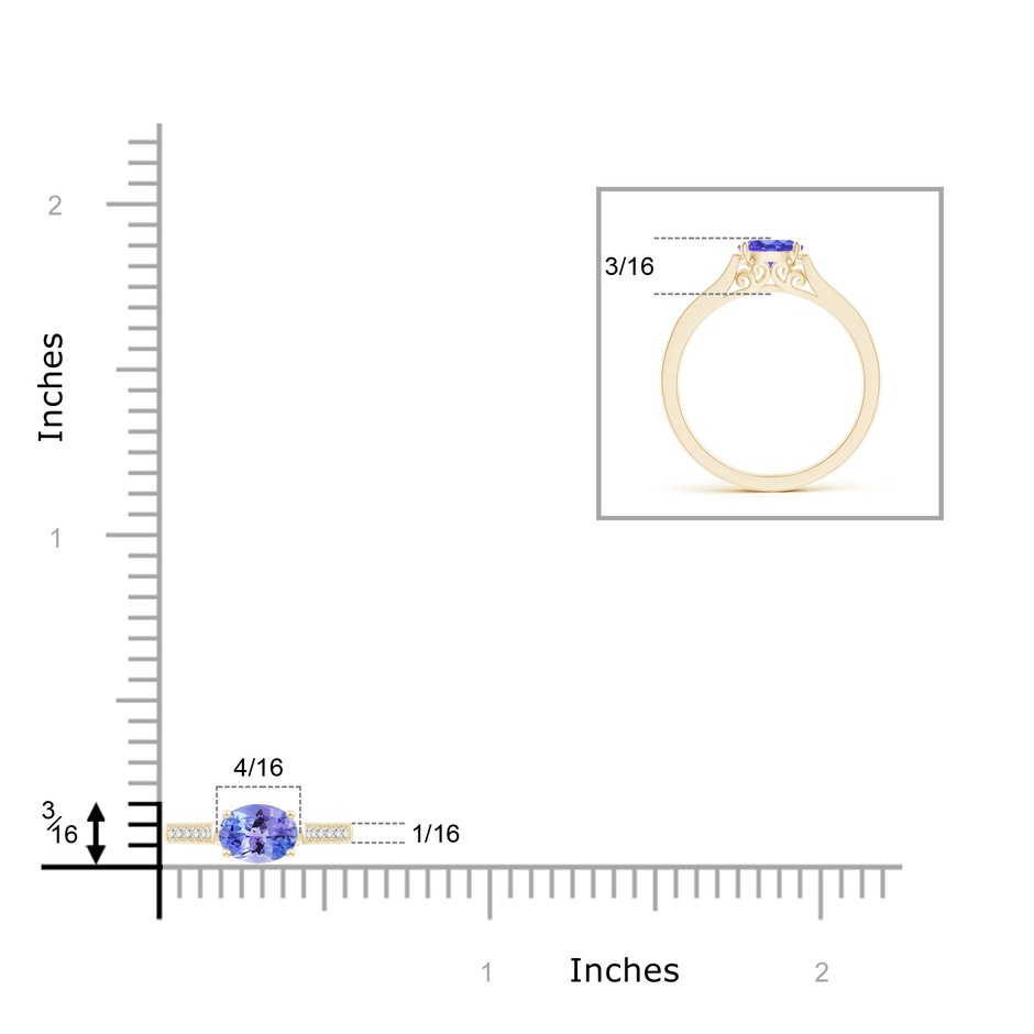 6x4mm AAA East-West Oval Tanzanite Solitaire Ring with Diamonds in Yellow Gold product image