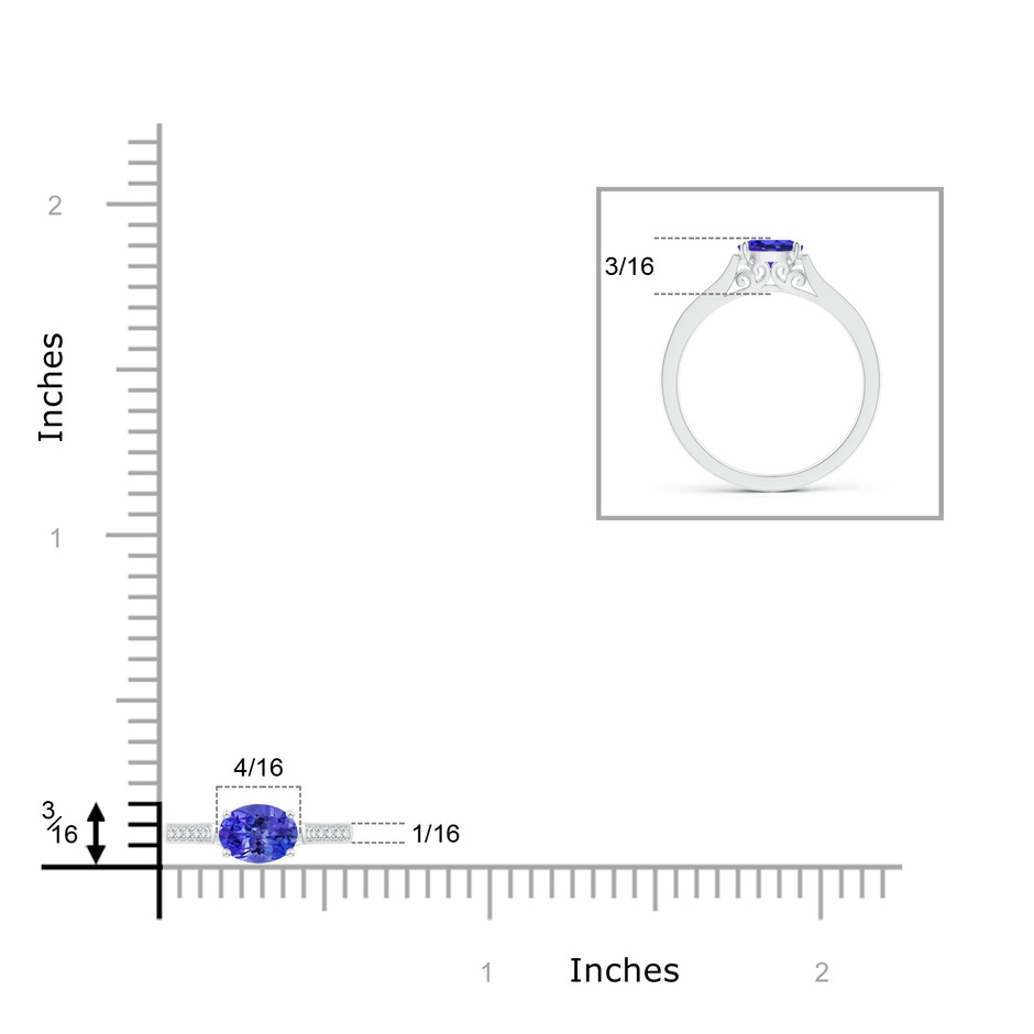 6x4mm AAAA East-West Oval Tanzanite Solitaire Ring with Diamonds in White Gold product image