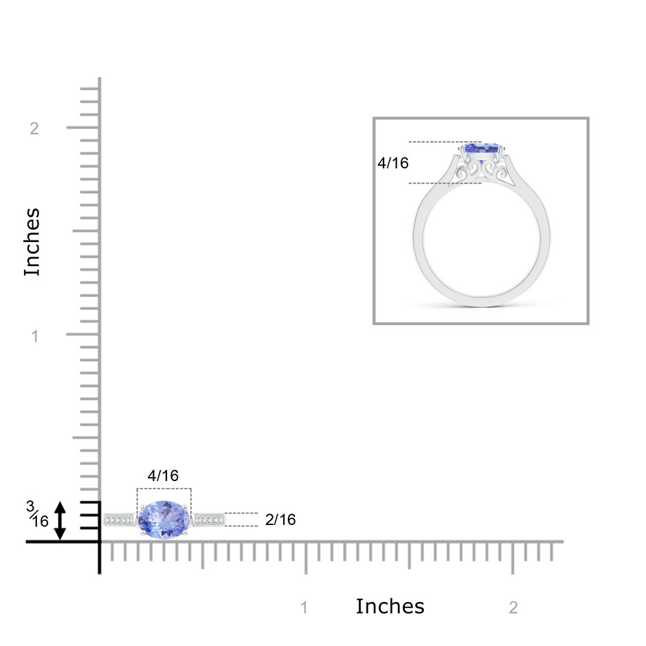 7x5mm A East-West Oval Tanzanite Solitaire Ring with Diamonds in White Gold product image