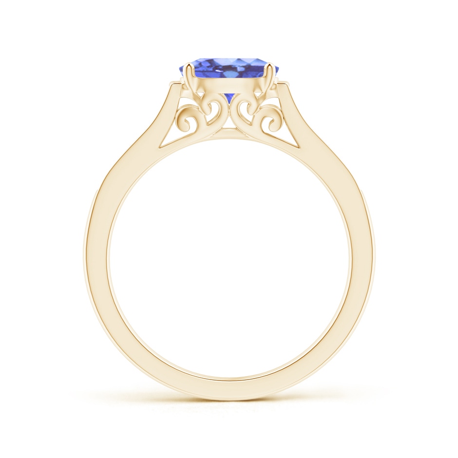 7x5mm A East-West Oval Tanzanite Solitaire Ring with Diamonds in Yellow Gold product image