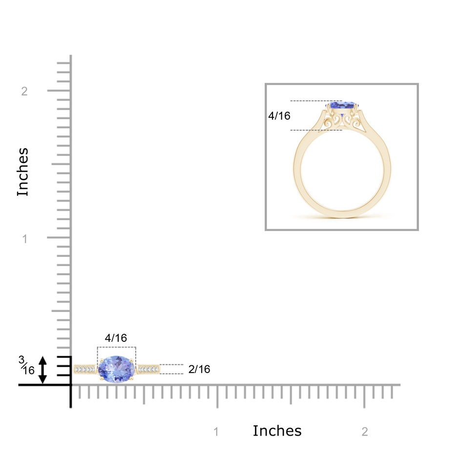 7x5mm A East-West Oval Tanzanite Solitaire Ring with Diamonds in Yellow Gold product image