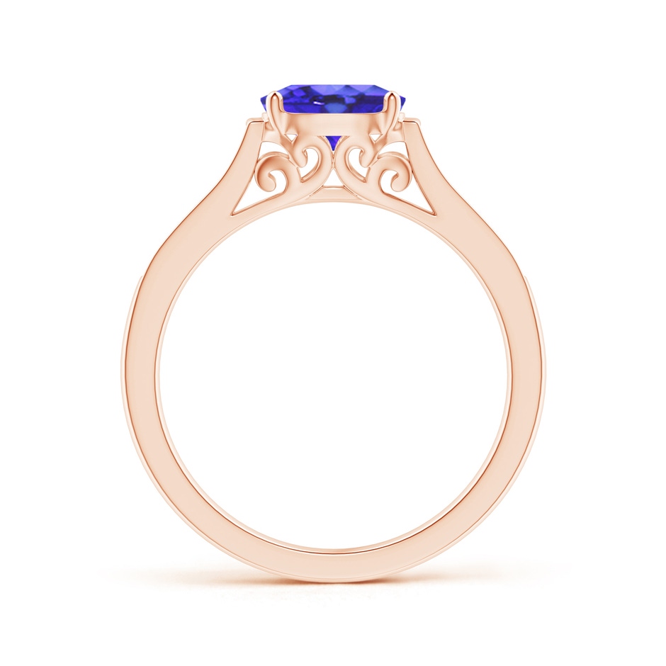 7x5mm AA East-West Oval Tanzanite Solitaire Ring with Diamonds in Rose Gold product image