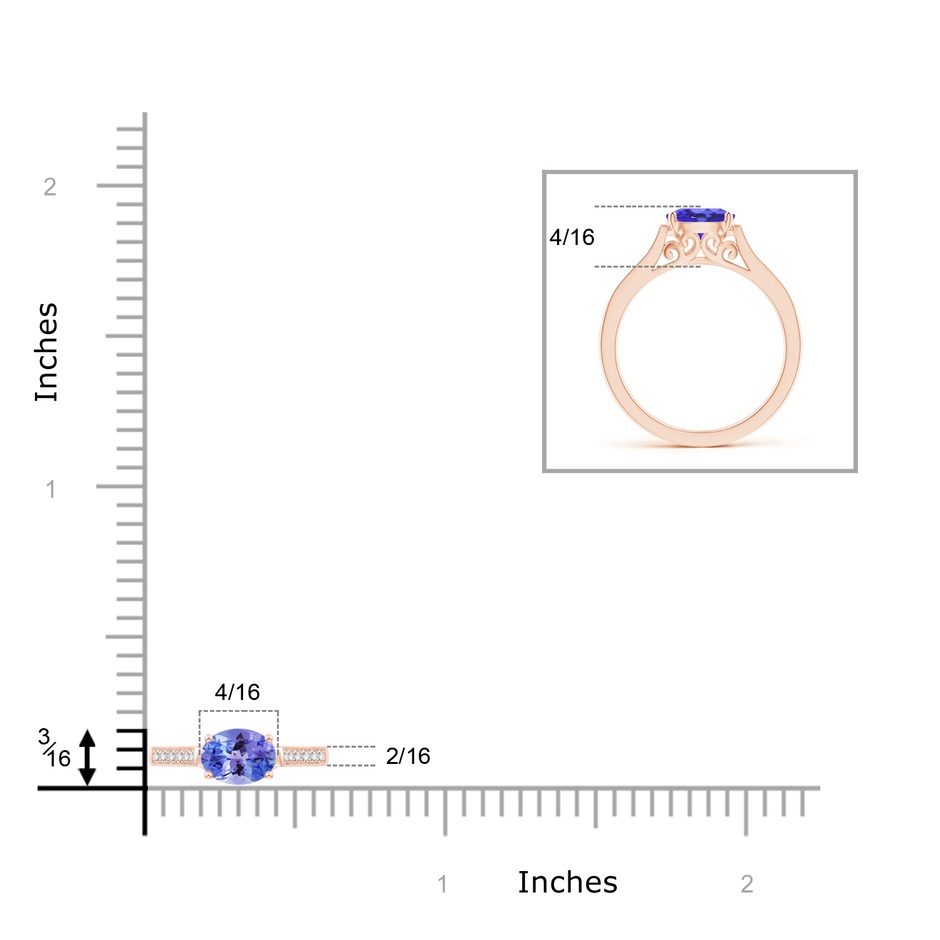 7x5mm AA East-West Oval Tanzanite Solitaire Ring with Diamonds in Rose Gold product image