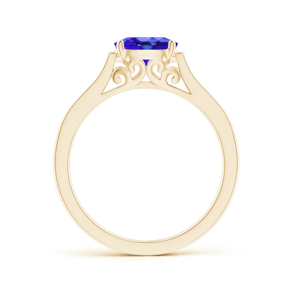 7x5mm AAA East-West Oval Tanzanite Solitaire Ring with Diamonds in Yellow Gold product image
