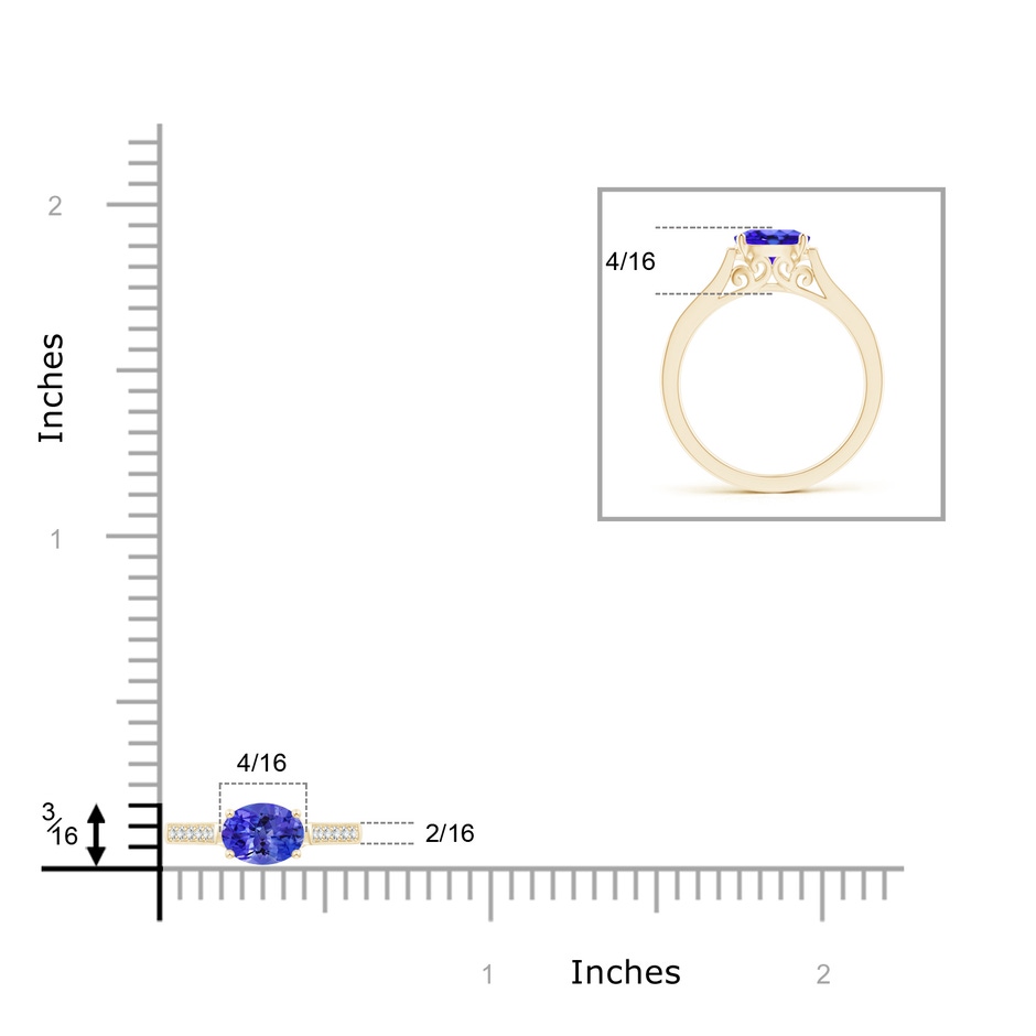 7x5mm AAA East-West Oval Tanzanite Solitaire Ring with Diamonds in Yellow Gold product image