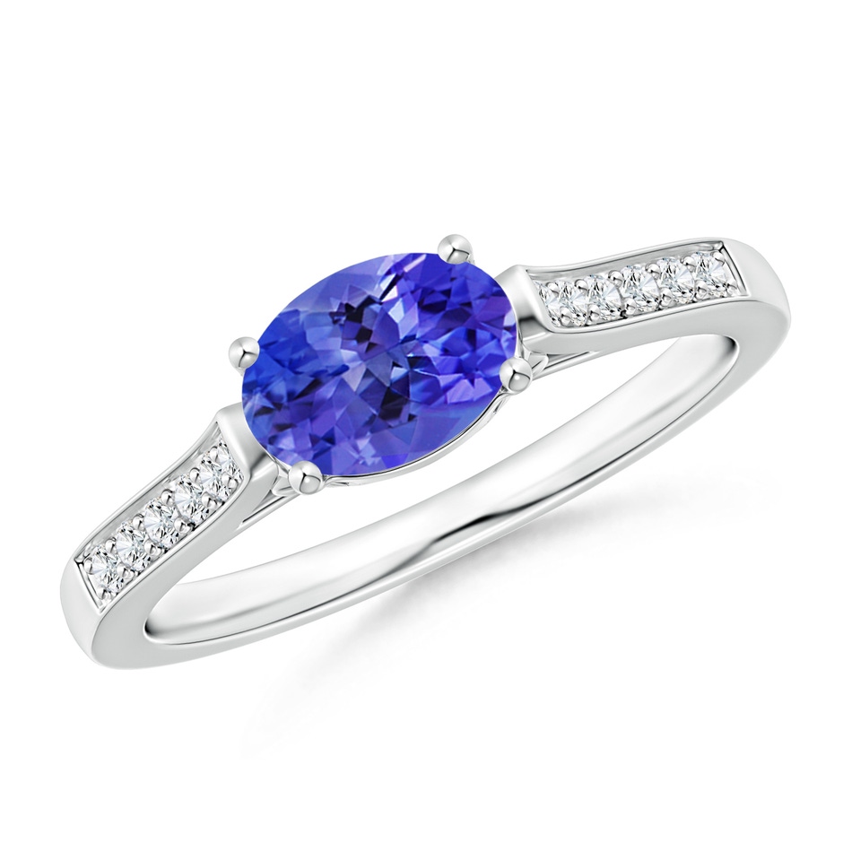 7x5mm AAAA East-West Oval Tanzanite Solitaire Ring with Diamonds in White Gold 