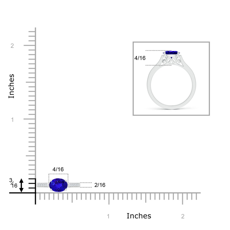 7x5mm AAAA East-West Oval Tanzanite Solitaire Ring with Diamonds in White Gold product image