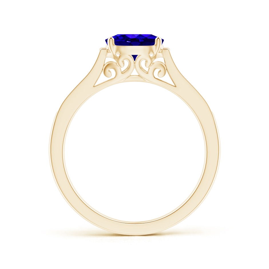 7x5mm AAAA East-West Oval Tanzanite Solitaire Ring with Diamonds in Yellow Gold product image