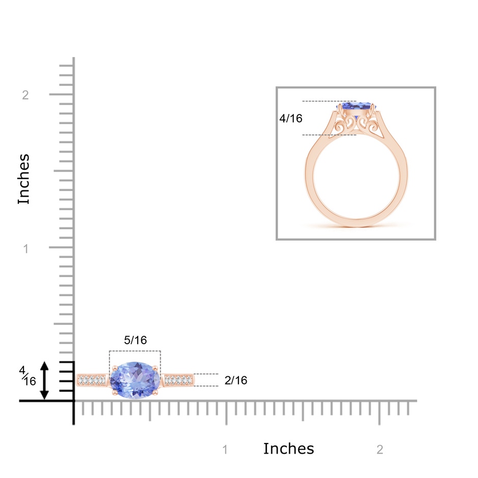 8x6mm A East-West Oval Tanzanite Solitaire Ring with Diamonds in Rose Gold product image