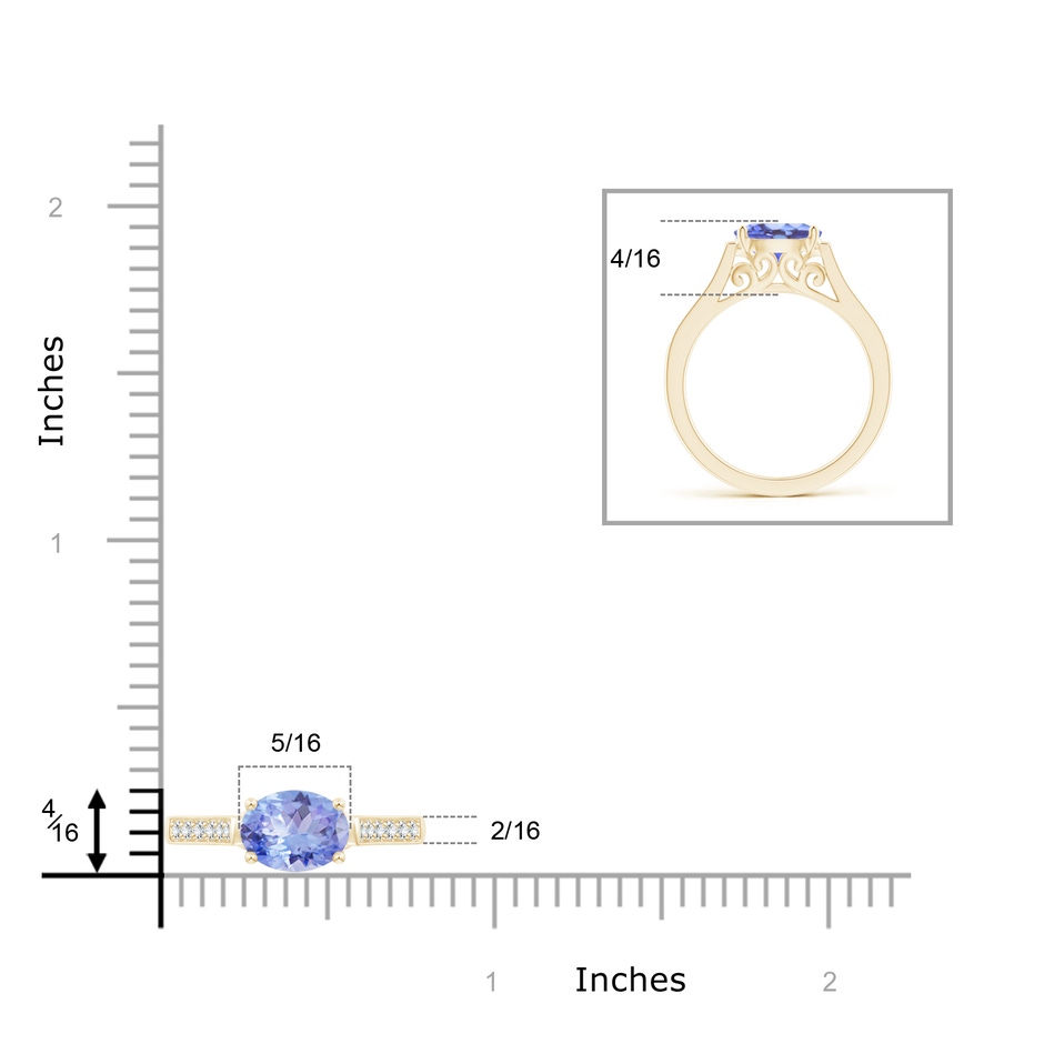 8x6mm A East-West Oval Tanzanite Solitaire Ring with Diamonds in Yellow Gold product image